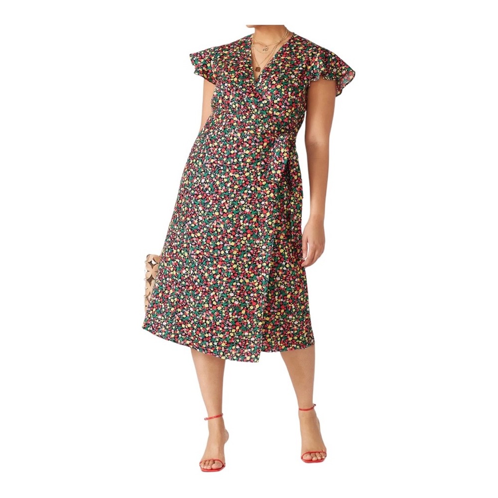 Draper James Floral Linen Wrap Dress Size 18 like new Pockets Flutter Sleeve